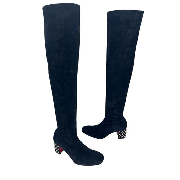 Christian Louboutin Veau Velours Spiked Study Stretch 55 Over The Knee Boots - Picture 4 of 16